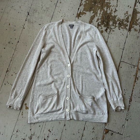 J. Jill Heather Beige Lightweight V-Neck Tunic Knit Cardigan - Picture 5 of 14